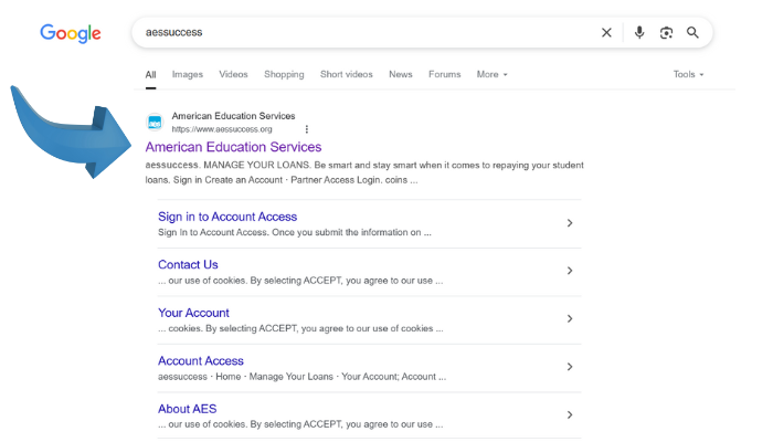 Screenshot of Official AESsuccess Website link Screenshot of Official AESsuccess Website link